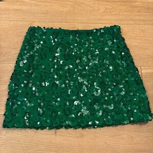 Zara Sequin Mini Skirt Green